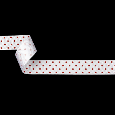 Bright White and Flame Scarlet Polka Dots Grosgrain Ribbon - 1