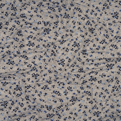 2 Yards of Heathered Gray and Blue Floral Stretch Rayon Jersey | Mood Fabrics
