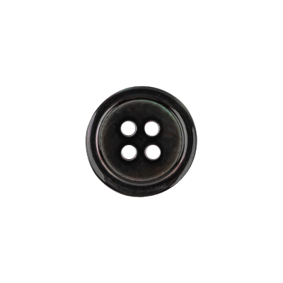 Italian Black Iridescent Shallow Plate 4-Hole Plastic Button - 24L/15mm | Mood Fabrics