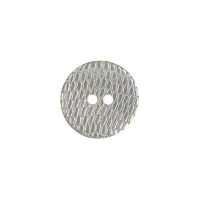 Italian Silver and Gray Iridescent Scales 2-Hole Plastic Button - 24L/15mm | Mood Fabrics