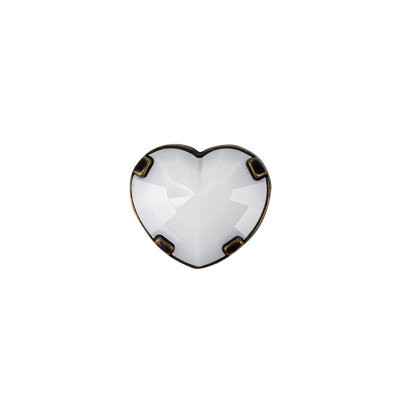 Italian White and Bronze Faceted Heart Shaped Shank Back Button - 22L/14mm | Mood Fabrics