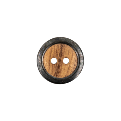 Portuguese Natural Wood Set-in Gunmetal 2-Hole Button - 24L/15mm | Mood Fabrics
