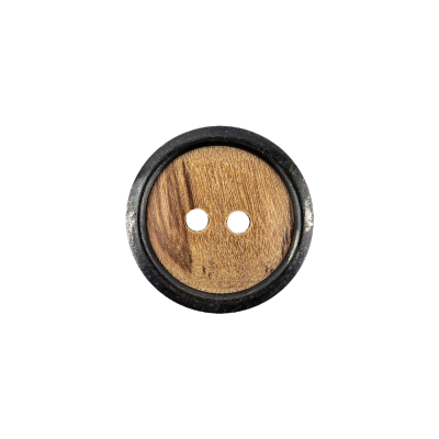 Portuguese Natural Wood Set-in Gunmetal 2-Hole Button - 28L/18mm | Mood Fabrics
