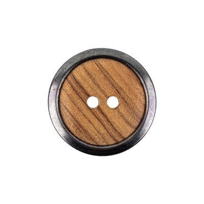 Portuguese Natural Wood Set-in Gunmetal 2-Hole Button - 35L/22mm | Mood Fabrics