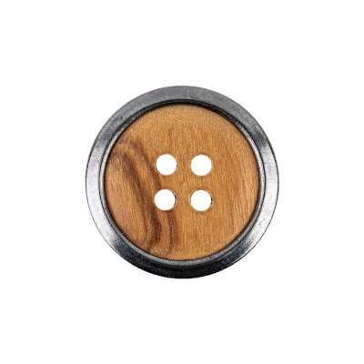 Portuguese Natural Wood Set-in Gunmetal 4-Hole Button - 35L/22mm | Mood Fabrics