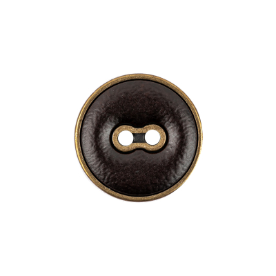 Italian Seal Brown and Brass Metal and Leatherette Button - 32L/20mm | Mood Fabrics