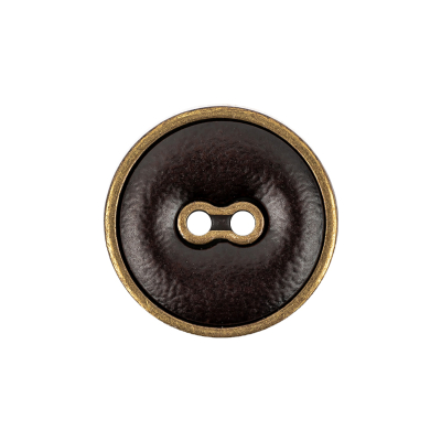 Italian Seal Brown and Brass Metal and Leatherette Button - 36L/23mm | Mood Fabrics
