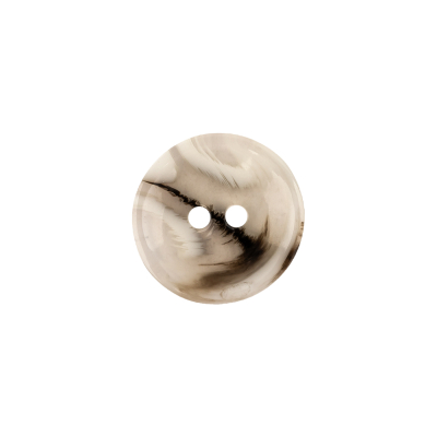 Italian Transparent, Black and Lily White Abstract Swirls Narrow Rimmed Plastic Button - 24L/15mm | Mood Fabrics
