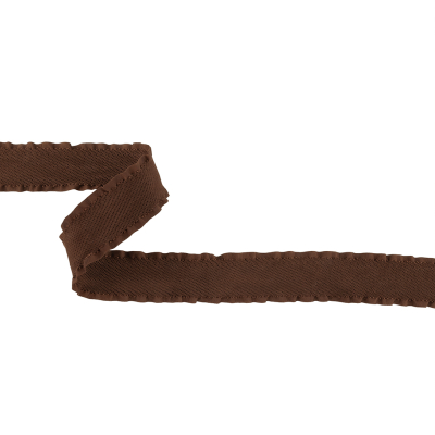 Brown Twill Ribbon with Ruffled Grosgrain Borders - 1