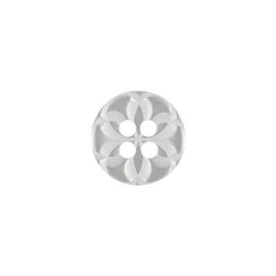 Shiny Lucent White Tinted Floral Textured 4-Hole Plastic Button - 20L/12.5mm | Mood Fabrics