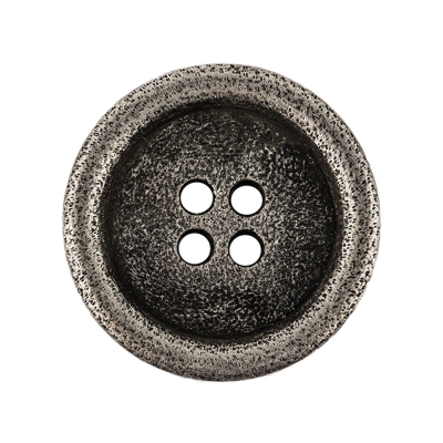 Italian Carbon Silver Shallow Plate 4-Hole Metal Look Coat Button - 44L/28mm | Mood Fabrics