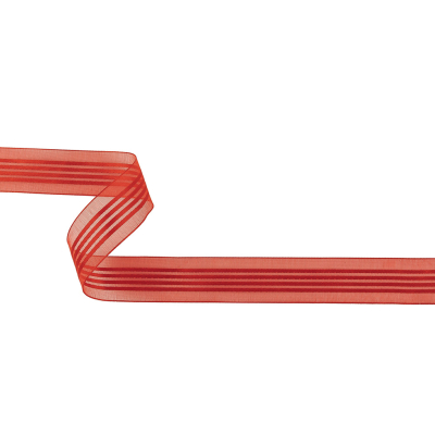 Aura Orange Sheer Ribbon with Satin Stripes - 0.875