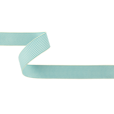 Sky Blue and Glass Green Houndstooth Check Woven Ribbon - 1