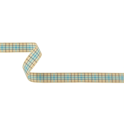 Sky Blue, Brown and Vanilla Ice Plaid Woven Ribbon - 0.625