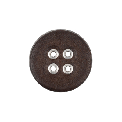 Italian Dark Brown and Shiny Silver Metal 4-Hole Leather Button - 34L/21.5mm | Mood Fabrics