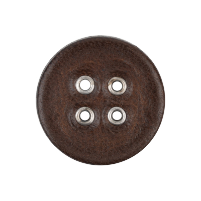Italian Dark Brown and Shiny Silver Metal 4-Hole Leather Button - 40L/25.5mm | Mood Fabrics
