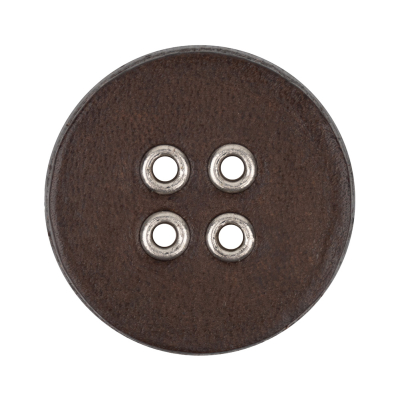 Italian Dark Brown and Shiny Silver Metal 4-Hole Leather Button - 52L/33mm | Mood Fabrics