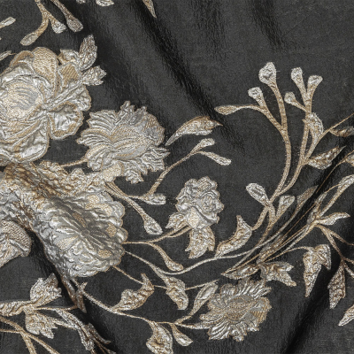 Metallic Silver, Gold and Black Floral Luxury Burnout Brocade | Mood Fabrics