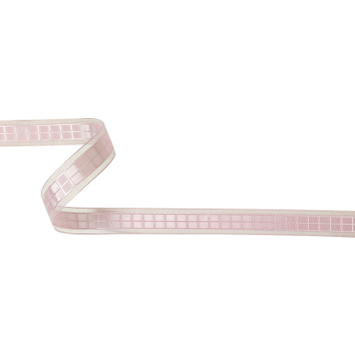 Pale Pink Windowpane Checks and Sheer Borders Woven Ribbon - 0.625