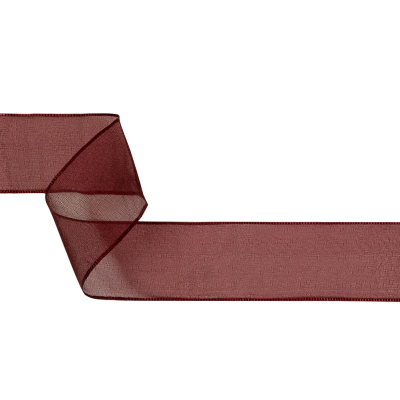Wine Shimmering Organza Ribbon with Woven Edges - 1.5