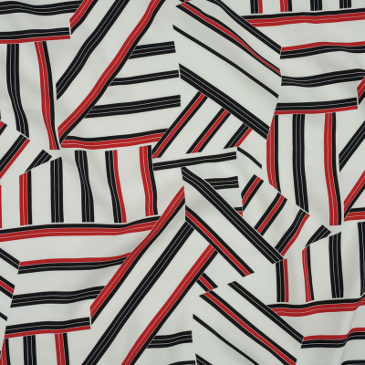 Italian Lollipop, Black Beauty and White Stripe Blocks Rayon Twill | Mood Fabrics