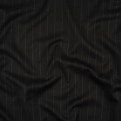 Dark Navy and Gray Pinstriped Wool Suiting | Mood Fabrics