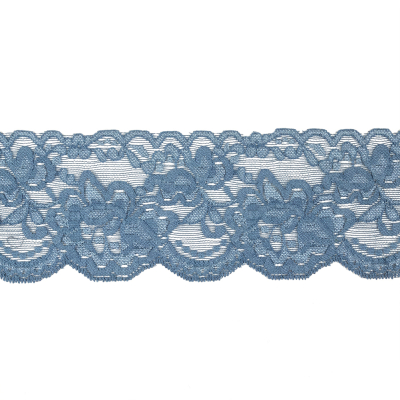 French Blue Floral Stretch Lace Trim - 3.125