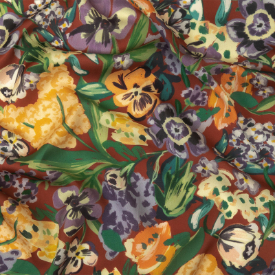Mood Exclusive Burnt Russet Language of Flowers Polyester Crepe de Chine | Mood Fabrics
