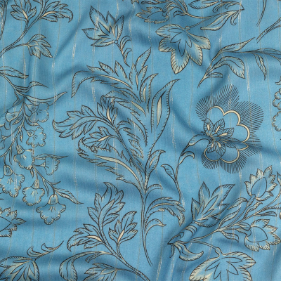 Mood Exclusive Blue Joy of Juliet Metallic Pinstriped Viscose Dobby | Mood Fabrics