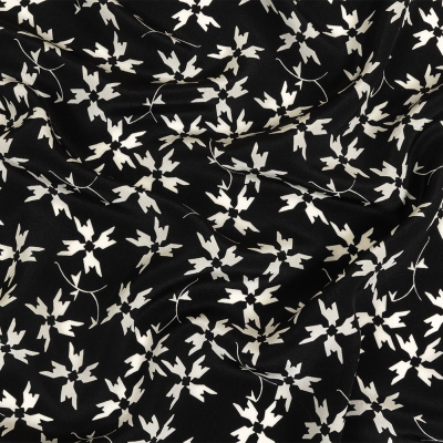Tanya Taylor Black and White Geometric Floral Silk Crepe de Chine | Mood Fabrics