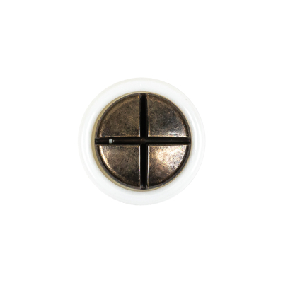 Italian White and Antique Bronze Plus Sign Plastic Shank Back Button - 30L/19mm | Mood Fabrics