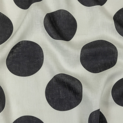 Medium Weight Linen Woven Print - Black and White Oversized Polka Dots | Mood Fabrics