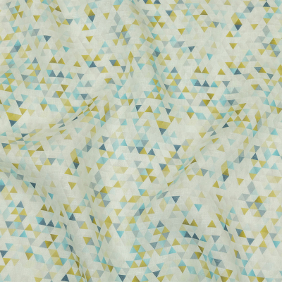 Blue, Lime and White Triangles Medium Weight Linen Woven | Mood Fabrics