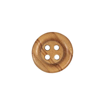 Natural Rolled Rim 4-Hole Wood Button - 24L/15mm | Mood Fabrics