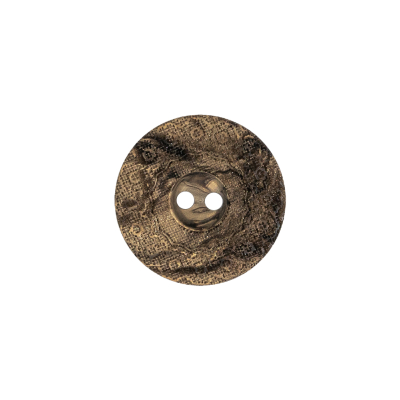 Italian Brown and Tan Wood-Look Lacy Textured Wide Rim 2-Hole Plastic Button - 28L/18mm | Mood Fabrics