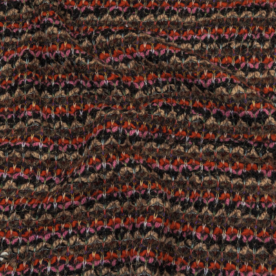 Italian Pink, Black and Orange Striped Boucle Chunky Blended Wool Sweater Knit | Mood Fabrics