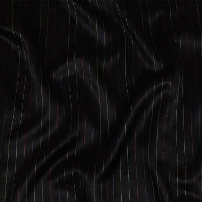 Black and Rainbow Pinstriped Acetate Twill Lining | Mood Fabrics