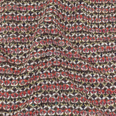 Italian Pink, White, and Olive Striped Boucle Chunky Blended Wool Sweater Knit | Mood Fabrics