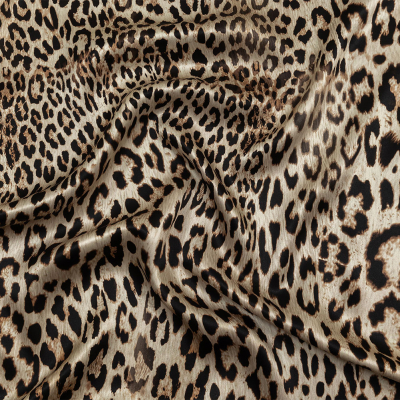 Mood Exclusive Italian Frosted Almond and Brown Leopard Silk Charmeuse Panel | Mood Fabrics