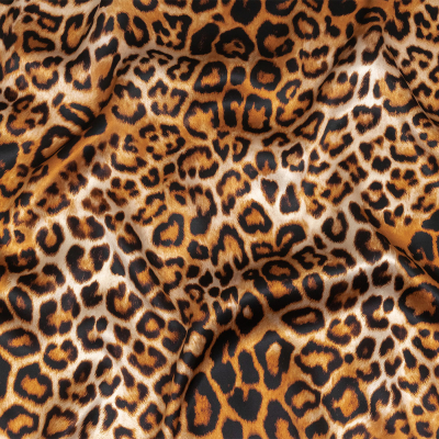 Mood Exclusive Italian Beige and Brown Leopard Printed Silk Charmeuse | Mood Fabrics
