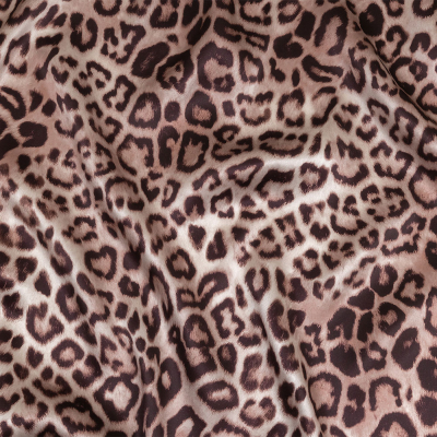Mood Exclusive Italian Taupe and Black Leopard Printed Silk Charmeuse | Mood Fabrics