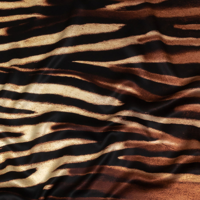 Mood Exclusive Italian Black, White and Brown Abstracted Zebra Border Printed Silk Charmeuse | Mood Fabrics