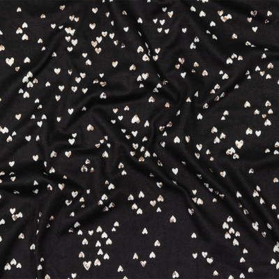 Black, White and Metallic Gold Foiled Hearts Brushed ITY Jersey | Mood Fabrics