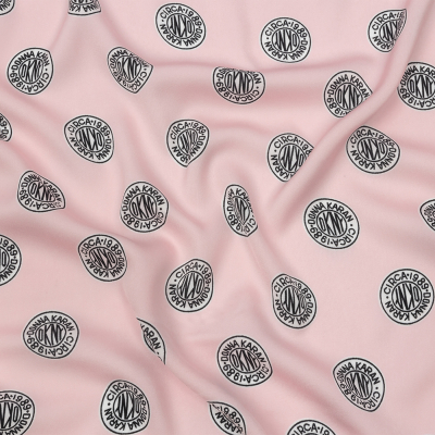 Donna Karan Pink, Black and White Logo Tokens Crepe de Chine | Mood Fabrics
