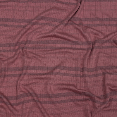 Rose and Charcoal Striped Stretch Rayon Rib Knit | Mood Fabrics
