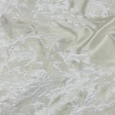 Metallic White Abstract Border Luxury Brocade | Mood Fabrics