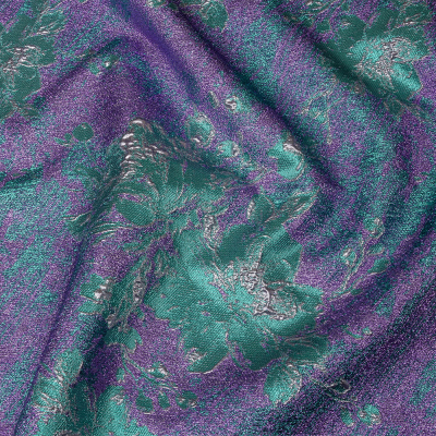 Metallic Purple, Lilac and Teal Crackled Floral Luxury Brocade | Mood Fabrics