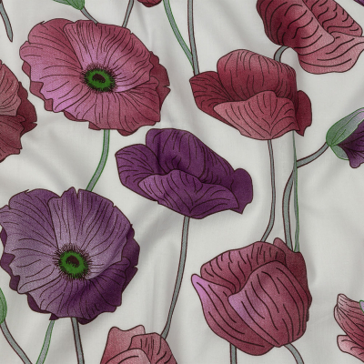 Magenta, Purple and Gray Green Big Poppies Cotton Lawn | Mood Fabrics