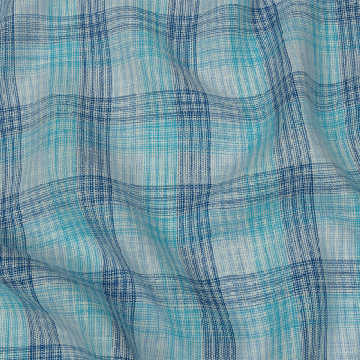 Shades of Blue Plaid Lightweight Linen Woven | Mood Fabrics