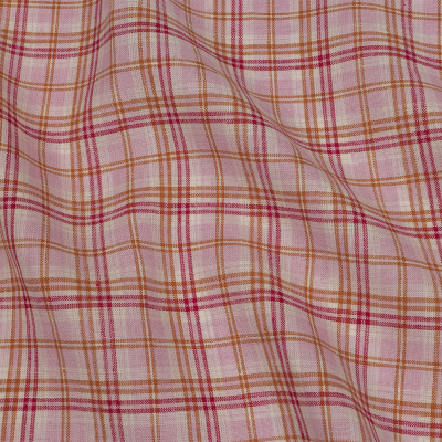 Pink, Orange and Cream Plaid Lightweight Linen Woven | Mood Fabrics
